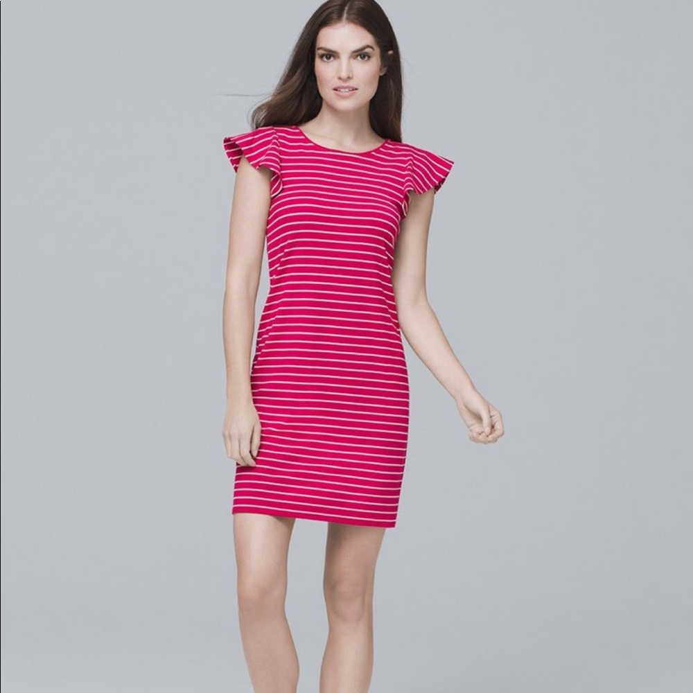 NWT WHBM FLOUNCE-SLEEVE STRIPE KNIT SHIFT DRESS